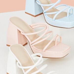 BOGO Rilista Chunky Strappy Platform Square Toe Block Heeled Sandals